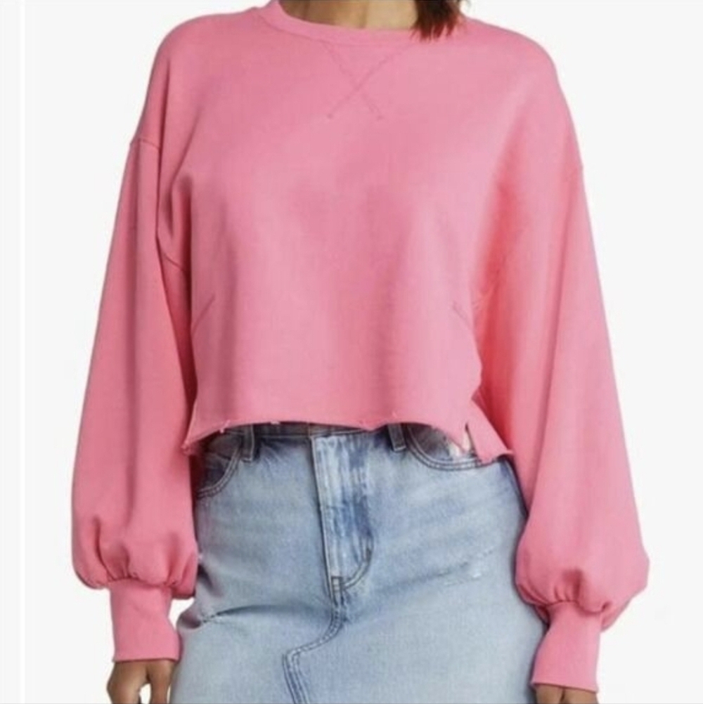 Frame Cropped Pink Flamingo 100% Cotton Sweatshirt Size Medium